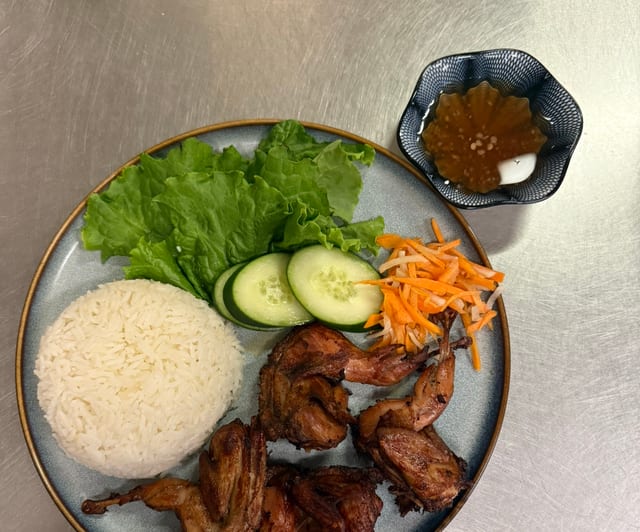 Fried Quail Rice Plate.